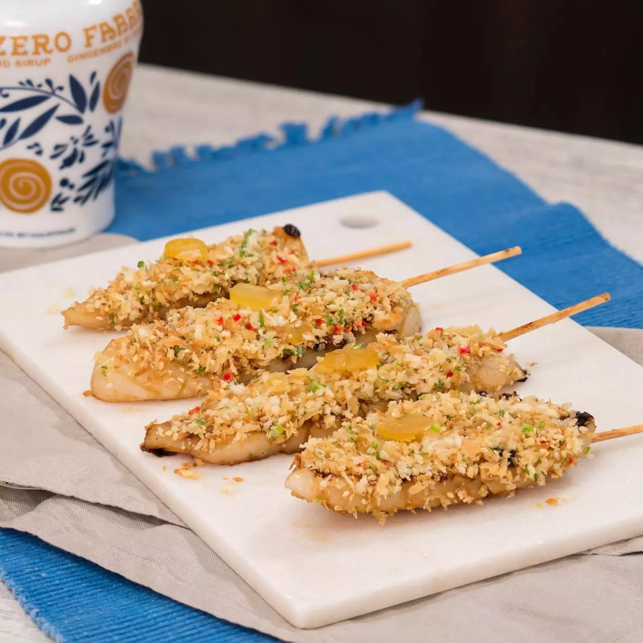 Zenzero Fabbri crispy cuttlefish skewers