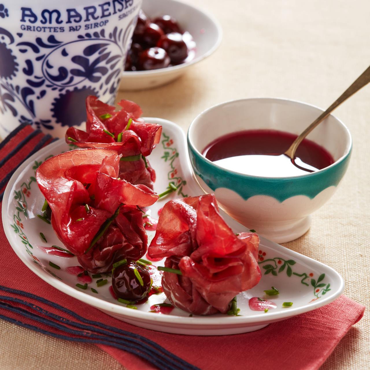 Bresaola bundles with Amarena Fabbri